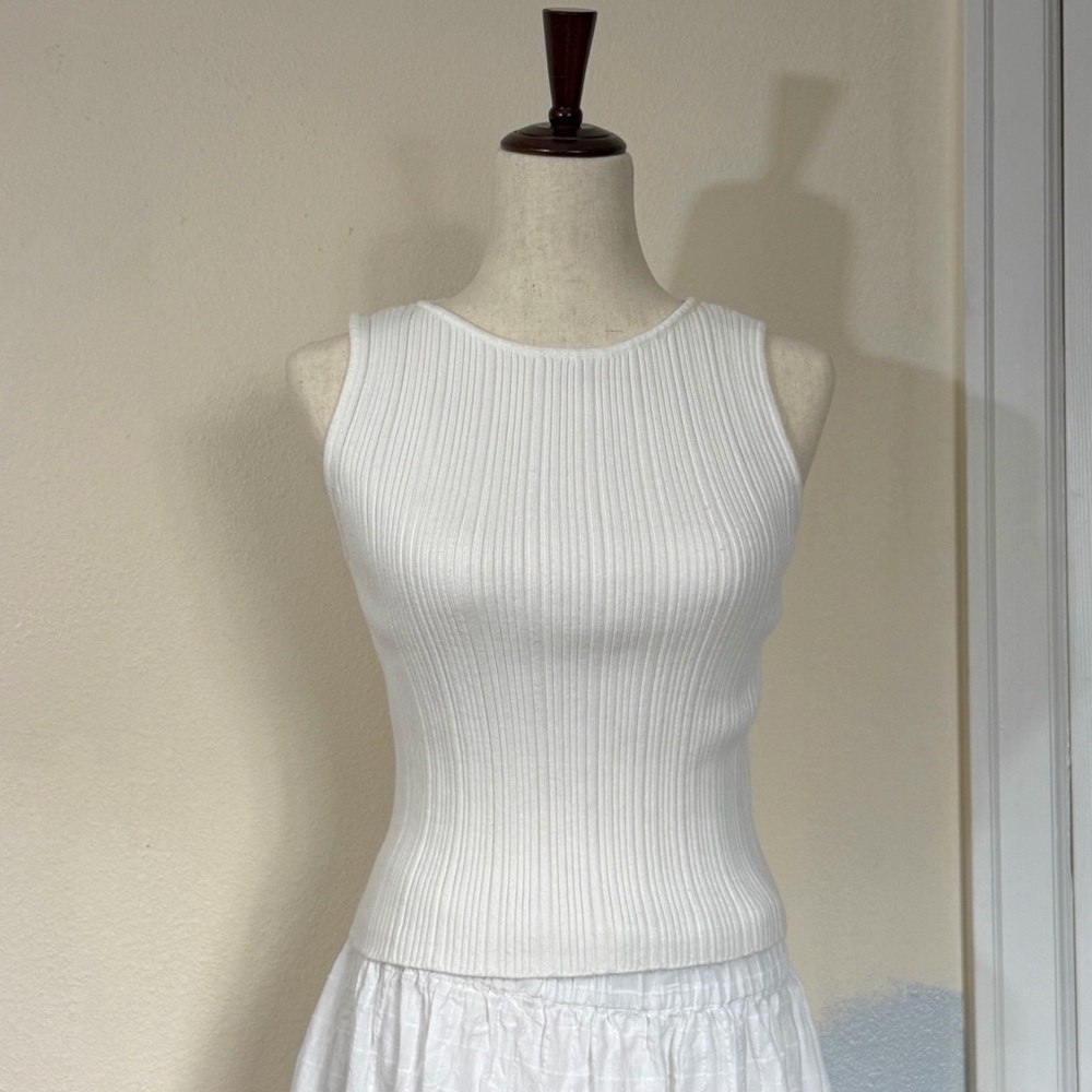 Marled White Ribbed Tank Top